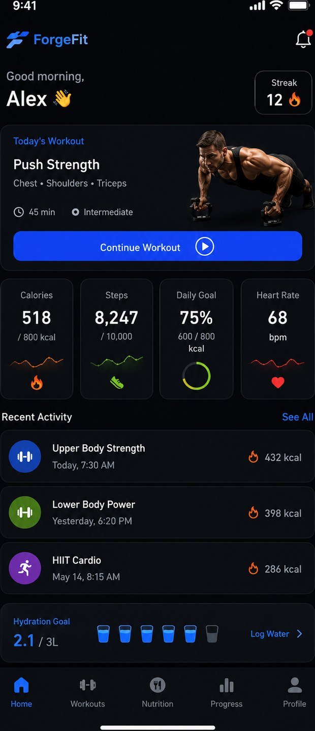 ForgeFit app โ Home dashboard